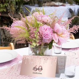60e verjaardag roos gouden glitter roze glans plaatskaartje
