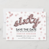 60e Verjaardag Roos Gouden Glitter Save The Date Kaart (Voorkant)