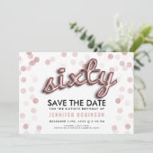 60e Verjaardag Roos Gouden Glitter Save The Date Kaart (Staand voorkant)