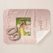 60e verjaardag roos gouden roze druppels foto sherpa deken (Voorkant (horizontaal))