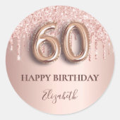 60e verjaardag roos gouden roze druppels ronde sticker (Voorkant)