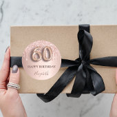 60e verjaardag roos gouden roze druppels ronde sticker