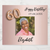 60e Verjaardag roos gouden roze foto Sparkling Wijnetiket (Enkel label)