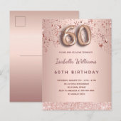 60e verjaardag roos gouden roze sterren ballonschr briefkaart (Voorkant / Achterkant)