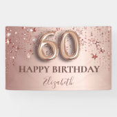 60e verjaardag roos gouden roze sterren ballonschr spandoek (Horizontaal)