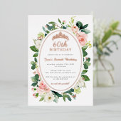 60e Verjaardag Roos Gouden Roze Vlinder Bloemen Folie Uitnodiging (Staand Voorkant)