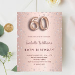 60e verjaardag roos gouden zwarte diamanten briefkaart<br><div class="desc">Een moderne, stijlvolle en glamoureuze uitnodiging voor een 60ste verjaardagsfeestje. Een faux roos gouden metalen achtergrond met roze diamanten. De naam wordt geschreven met een modern donker roos goudkleurig handgeschreven stijlmanuscript met letters. Pas je partijgegevens aan en voeg deze toe. Aantal 60 wordt geschreven met een doopvont van de ballonstijl,...</div>