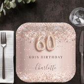60e verjaardag roos gouden zwarte glitter naam papieren bordje