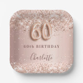 60e verjaardag roos gouden zwarte glitter naam papieren bordje (Voorkant)