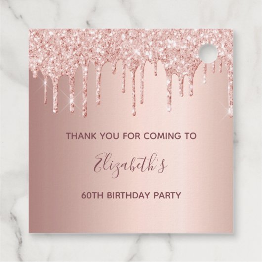 60e verjaardag roos goudglitterdruppels bedankt bedankjes labels (Achterkant)