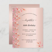 60e verjaardag roos goudroze florale uitnodiging (Voorkant / Achterkant)