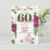 60e verjaardag Roos/roze bloemen Lijst Kaart (Staand voorkant)
