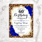 60e verjaardag - Royal Blue Gold Leopard Print Kaart
