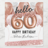 60e verjaardag Roze ballonnen Wijn Etiket (Enkel label)