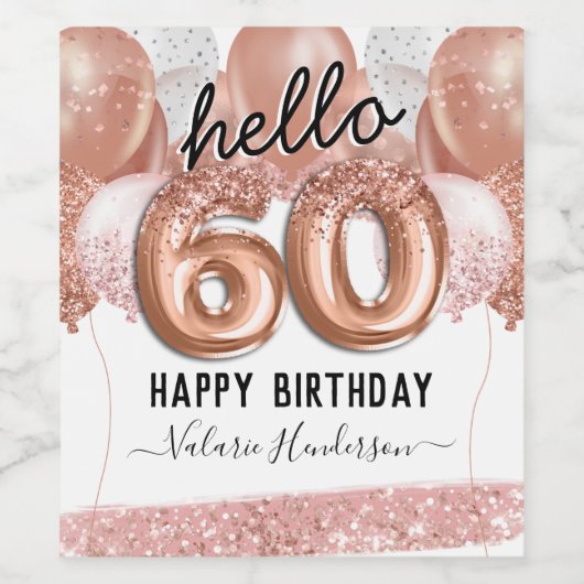 60e verjaardag Roze ballonnen Wijn Etiket (Enkel label)