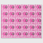 60e verjaardag roze blik 60 douanefoto naam cadeaupapier (Vlak)