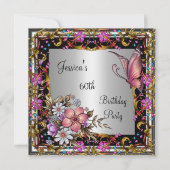 60e verjaardag Roze bloemvlinder Goud Zilver Kaart (Voorkant)