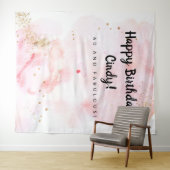 60e verjaardag, roze en gouden achtergrond wandkleed (In Situ (horizontaal))