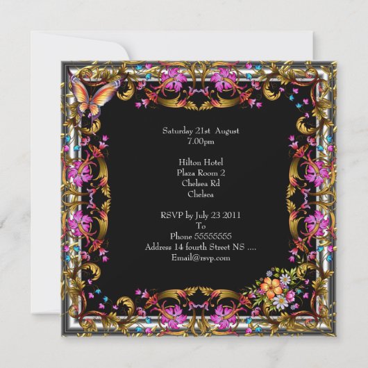 60e verjaardag Roze Floral Butterfly Gold Black 3 Kaart (Achterkant)