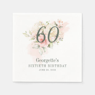 60e verjaardag Roze Floral Greenery Blush Paper Servet