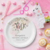 60e verjaardag Roze Floral Greenery Blush Papieren Bordje (Feest)