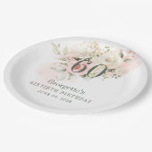 60e verjaardag Roze Floral Greenery Blush Papieren Bordje (Gekanteld)
