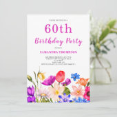 60e verjaardag Roze Floral Kaart (Staand voorkant)