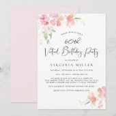 60e verjaardag Roze Florale Waterverf Virtuele Par Kaart (Voorkant / Achterkant)