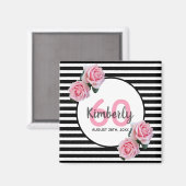 60e verjaardag roze floralen zwarte strepen naam magneet (Voorkant / Achterkant)
