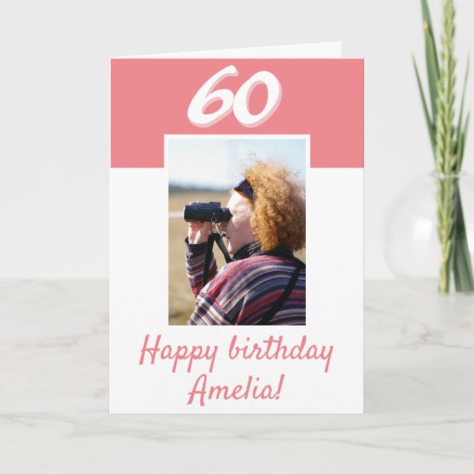 60e Verjaardag Roze Foto Happy Birthday Kaart (Voorkant)