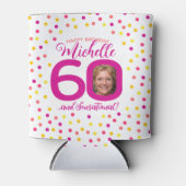 60e verjaardag roze gele confetti twee foto's blikjeskoeler (Voorkant)