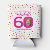 60e verjaardag roze gele confetti twee foto's blikjeskoeler (Achterkant)