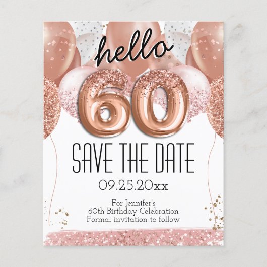 60e verjaardag Roze glitter sparen de Datum (Voorkant)