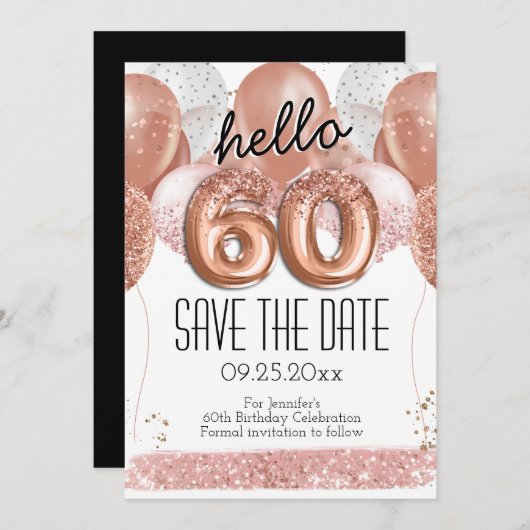 60e verjaardag Roze glitter sparen de Datum Kaart (Voorkant / Achterkant)
