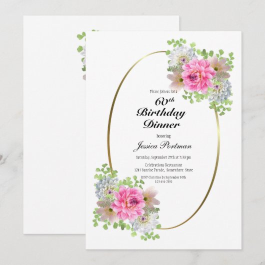 60e verjaardag Roze Gold Party Kaart (Voorkant / Achterkant)