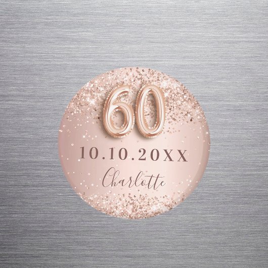 60e verjaardag roze goud blozen save the date magneet