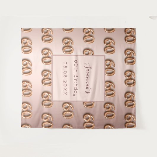 60e verjaardag roze goud roze monogram luxe wandkleed (Voorkant (horizontaal))