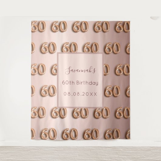 60e verjaardag roze goud roze monogram luxe wandkleed (Voorkant)