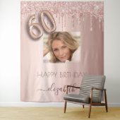 60e verjaardag roze gouden blush glitter druppels  wandkleed (In situ)