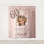 60e verjaardag roze gouden blush glitter druppels  wandkleed (Voorkant)