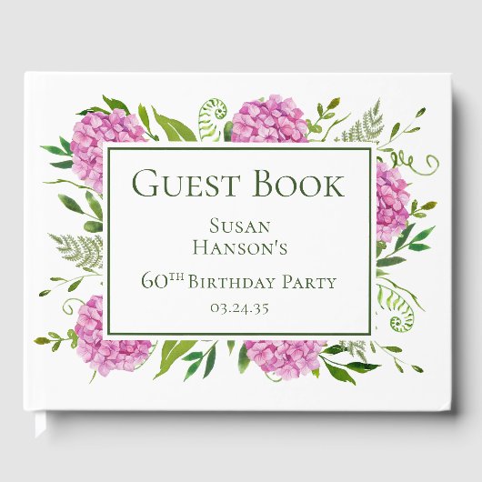 60e verjaardag Roze hydrangeas Gastenboek (Voorkant)