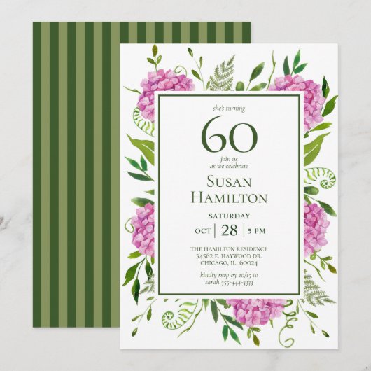 60e verjaardag Roze hydrangeas Kaart (Voorkant / Achterkant)