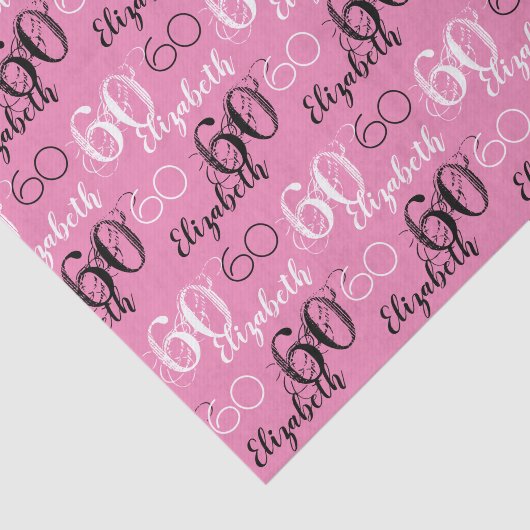 60e verjaardag  Roze met Naam Weefseldocument Tissuepapier (Detail)