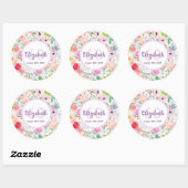 60e verjaardag roze paarse bloemen ronde sticker (Vel)