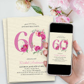 60e verjaardag roze pioen bloemstuk nummer 60 kaart