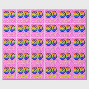 60e verjaardag: Roze strips en harten, regenboognr Cadeaupapier