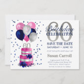 60e verjaardag roze taart opslaan de datum uitnodi kaart (Voorkant)