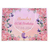 60e verjaardag roze violette bloemen schattig groot cadeauzakje (Voorkant)