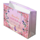 60e verjaardag roze violette bloemen schattig groot cadeauzakje (Voorkant Gekanteld)