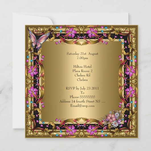 60e verjaardag  roze vlinderbloemgoud kaart (Achterkant)